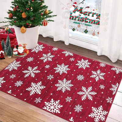 Christmas 'Twilight Snow' Pearl Velvet Rugs - 9 Size Options (2x3ft to 9x12ft) with Washable Foldable TPR Backing