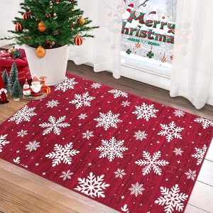 Christmas 'Twilight Snow' Pearl Velvet Rugs - 9 Size Options (2x3ft to 9x12ft) with Washable Foldable TPR Backing - 1 of 4