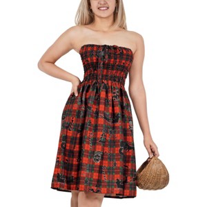 LA LEELA Women's Casual Beach A line Slit Smocked Mini Dress Tube Top Evening Short Strapless Christmas Tree Dresses for Women One Size Red - 1 of 4