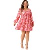 Agnes Orinda Women's Plus Size Floral Sweetheart Neck Puff Long Sleeve Chiffon A Line Dresses Pink - 3 of 4