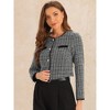 INSPIRE CHIC Women's Elegant Contrast Piping Round Neck Button Front Long Sleeve Tweed Blazer - 4 of 4