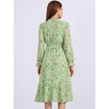 INSPIRE CHIC Women's Floral Mock Neck Long Sleeve Elastic Waist Flowy Midi Dress - 3 of 4