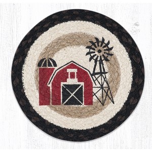 Earth Rugs Round Jute Trivet 10"x10" – Rustic Windmill Print on Braided Natural Fiber - 1 of 3
