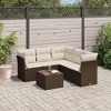 vidaXL 6 Piece Patio Sofa Set with Cushions Brown and Cream Poly Rattan - With Table - 2 of 4