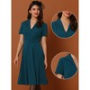 INSPIRE CHIC Women's Vintage Flat Collar V Neck Short Sleeve Belted 1950s Flare Dress - 2 of 4
