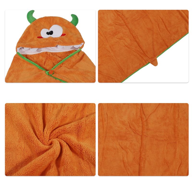 Unique Bargains Soft Absorbent Coral Fleece Hooded Towel for Bathroom Classic Design 53"x31" Orange 1 Pc, 3 of 7