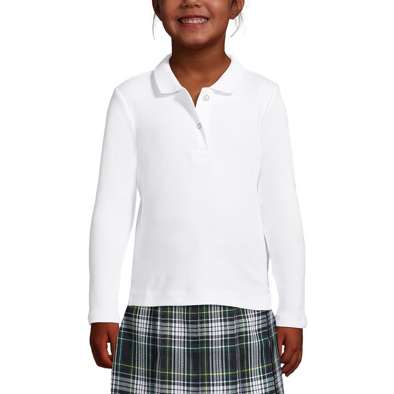 Lands' End School Uniform Kids Long Sleeve Feminine Fit Interlock Polo Shirt, 3 of 6