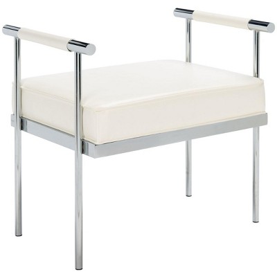 Bauhaus Inspired Small White PU Leather Bench with Chrome Arms