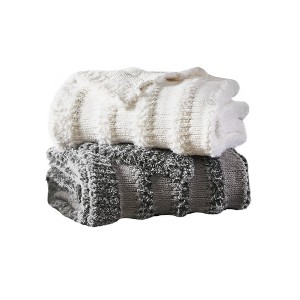 Ava Chenille and Faux Fur Throw Blanket Ivory