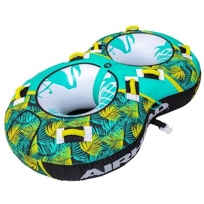 Airhead BLAST 2 Inflatable Open Top 2-Person Towable Water Tube with Knuckle Guard Handles and Dual Tow Points, Tropical Green