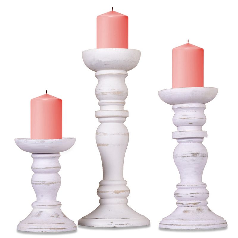 Mela Artisans Shabby White Candle Holders for Pillar Candles (Set of 3), 1 of 5