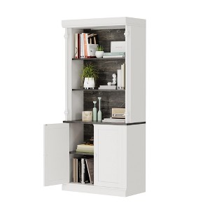 Double Door Roman Column Bookshelf - MDF and Iron, White and Dark Gray, Warm White Cabinet, Bookshelf with Back Panel, Decorative Living Room Storage - 1 of 4