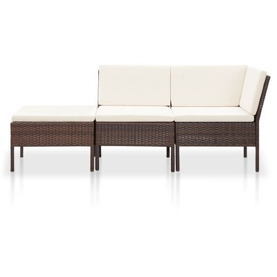 vidaXL 3 Piece Patio Lounge Set with Cushions - Poly Rattan Outdoor Furniture in Brown with Comfortable Cream White Cushions
