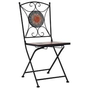 vidaXL Folding Bistro Chairs - Mosaic Outdoor Seat Set - Orange/Gray Ceramic - Patio/Garden - 1 of 4