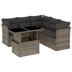 vidaXL 6 Piece Patio Sofa Set with Cushions Gray Poly Rattan - 1 of 4