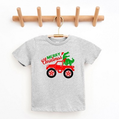 The Juniper Shop Christmas Dino Truck Toddler Short Sleeve Tee - 4T - Heather Grey