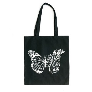 City Creek Prints Butterfly And Flowers Canvas Tote Bag - 15x16 - Black - 1 of 2