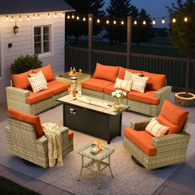 XIZZI Versatile Outdoor Rattan Sectional Sofa Set Collection, 8/9/10-Piece Set w/ Comfy Swivel Chairs, Perfect for Patio Relaxation and Entertaining