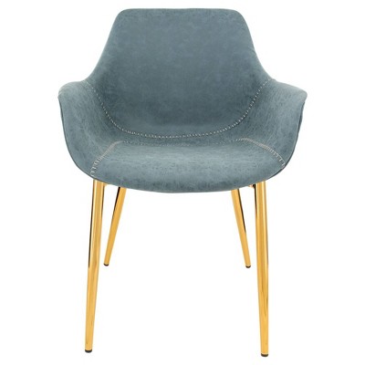 Peacock Blue Faux Leather Armchair with Gold Metal Legs