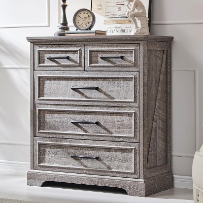 SinCiDo 36" Tall Farmhouse 5 Drawer Dressing Table with Large Drawers and Metal Handles,Suitable for Bedrooms,Living Rooms and Corridors