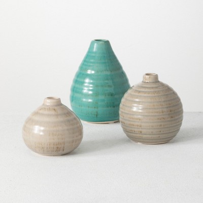 Sullivans Set of 3 Ceramic Vases 5.75"H, 4.25"H & 3"H Brown and Blue