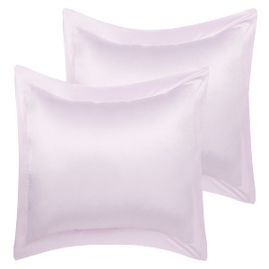 PiccoCasa Satin Silky Oxford Machine Washable Envelope Closure Euro Sham Pillowcases 2 Pcs - 1 of 4
