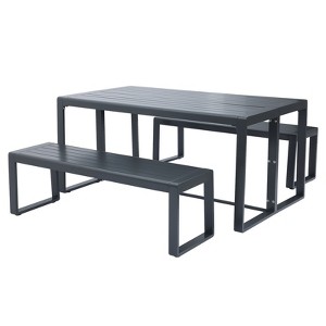 Aoodor 3-Piece Outdoor Patio Dining Set, Aluminum Furniture Set with 1 Rectangular Picnic Table and 2 Benches for Garden, Lawn, Yard - 1 of 4