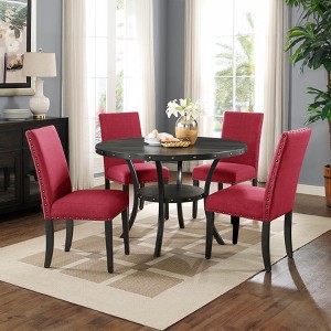 Roundhill Furniture Biony Espresso Wood Dining Set with Fabric Nailhead Chairs - 1 of 4
