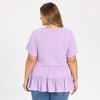Women's Plus Size Textured Tiered Pleated V Neck Short Sleeve Casual Summer Peplum Babydoll Blouses - GRACE & GRANDEUR - 3 of 4