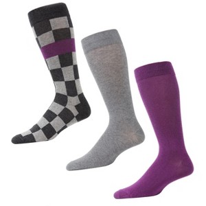 Memoi Checkered Slash Cotton Blend Crew Sock 3 Pack - 1 of 2