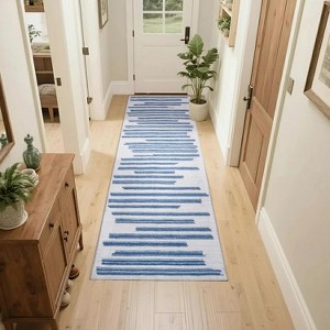 Washable Striped Area Rug, Non-Slip Modern Carpet for Living Room or Bedroom, Soft Low Pile Stain-Resistant Floor Cover - 1 of 4