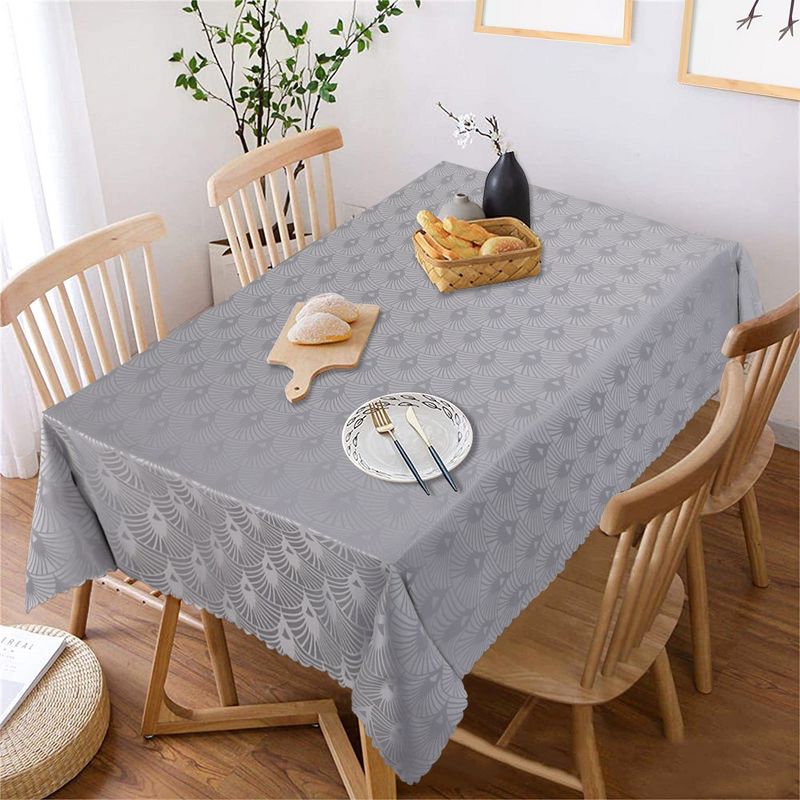 Jacquard Table Cloth Heavy Weight Damask Fabric Tablecloth, 55"x90" Light Gray, 1 of 8