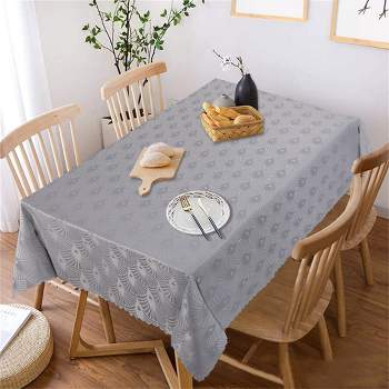 Jacquard Table Cloth Heavy Weight Damask Fabric Tablecloth, 55"x90" Light Gray