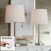 360 Lighting Camile Modern Table Lamps 25" High Set of 2 Brushed Nickel with Table Top Dimmers USB Charging Port Off White Drum Shade for Office Desk - 2 of 4