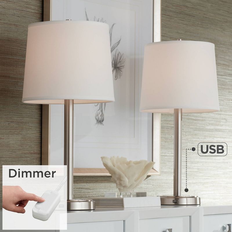 360 Lighting Camile Modern Table Lamps 25" High Set of 2 Brushed Nickel with Table Top Dimmers USB Charging Port Off White Drum Shade for Office Desk, 2 of 10