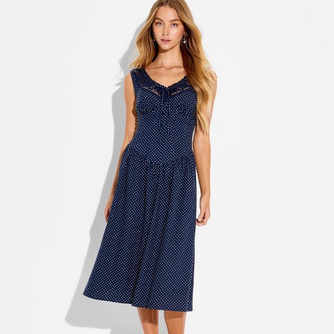 Женские платья Wild Fable Women's Button-Front Lace Midi Dress - Wild Fable™ Navy Blue Polka Dots S