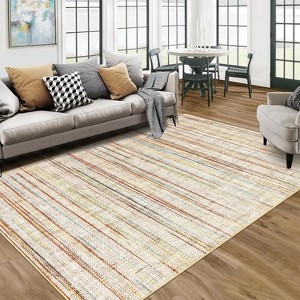 Washable Rug with Braided Print, Modern Low-Pile Non-Slip Carpet for Kitchen, Entryway, Bathroom, Bedroom – Stain Resistant, Natural Darkened - 1 of 4