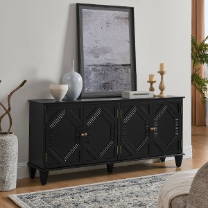 Lyngins 4-Door Modern Farmhouse Sideboard Cabinet, Classic Buffet Cabinet with Storage, Symmetrical Geometric Coffee Bar Cabinet/Storage Cabinet - 1 of 4