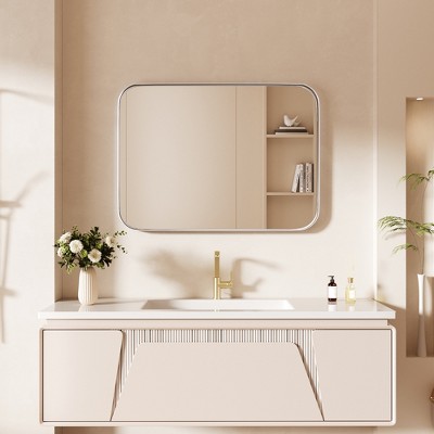 Tempered Glass Rounded Rectangle Framed Wall-Mounted Bathroom Vanity Mirror