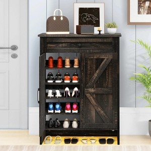 24 Pairs Shoe Rack Storage Organizer Cabinet With 2 Door 1 Drawer for Entryway - 1 of 4