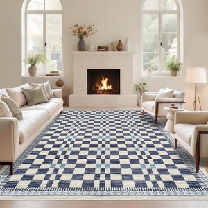 Checkered Area Rug  Washable Modern Geometric  Rug Non Slip Low Pile Rug Floor Cover Foldable Indoor Carpet for Living Room Bedroom Playroom Nursery - 1 of 4