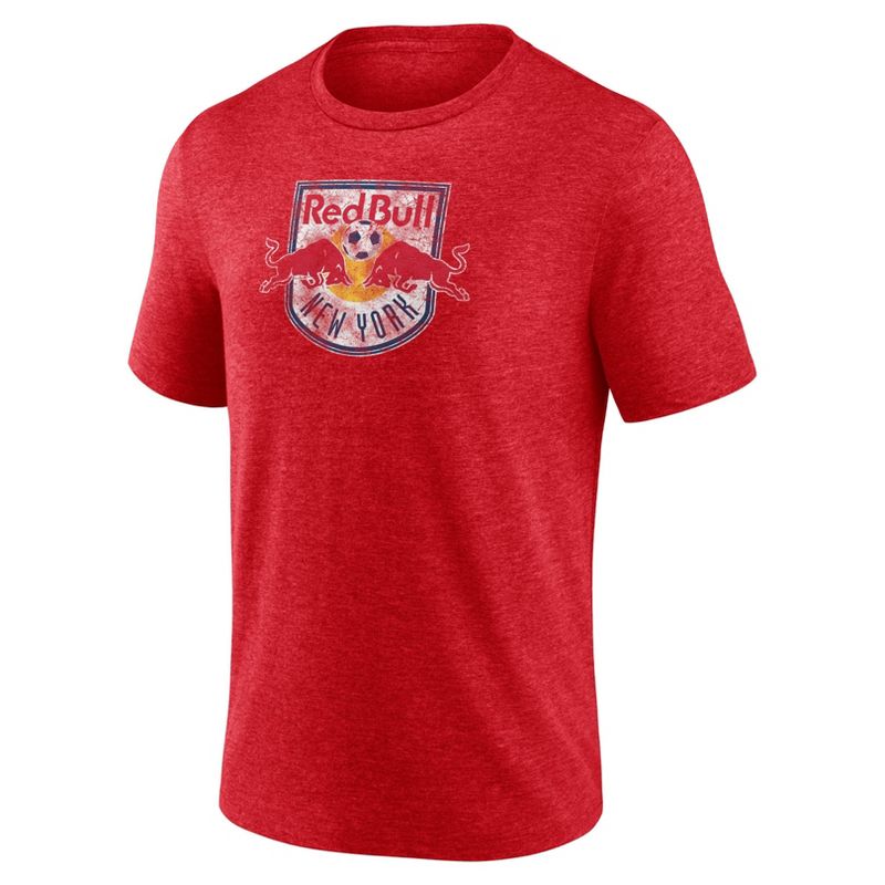 MLS New York Red Bulls Men&#39;s Gray Short Sleeve Triblend Chest Logo T-Shirt, 2 of 4