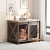 37" Dog Crate Furniture with Sliding Barn Door, Flip Top Wooden Dog Kennel End Table with Wheels and Movable Divider, Dog Cage House for Medium Dogs - 2 of 4