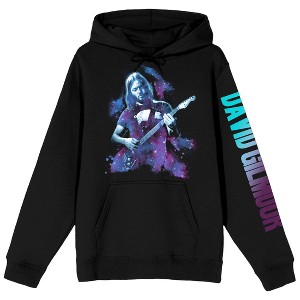 David Gilmour Purple Mist Character Art Long Sleeve Women's Black Hooded Sweatshirt - 1 of 4