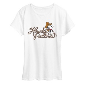 Women's - Peanuts - Howdy Partner Snoopy -Women's Short Sleeve Graphic T-Shirt Short Sleeve Graphic T-Shirt - 1 of 4