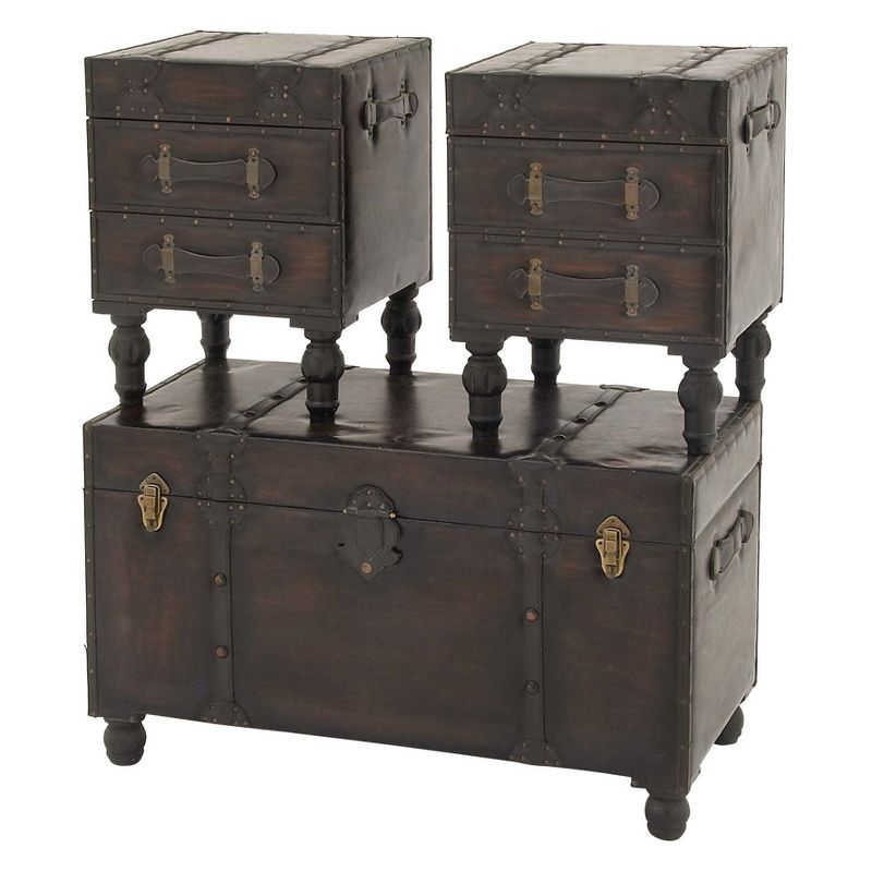 Wood and Vinyl (Set of 3) Storage Trunks Brown - Olivia & May, 3 of 10
