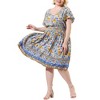 Women's V Neck Short Sleeve Midi Boho Floral Smock Waist Outfits A Line Dresses - Agnes Orinda - 2 of 4