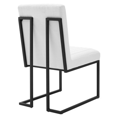 White Upholstered Channel Tufted Side Chair with Metal Legs