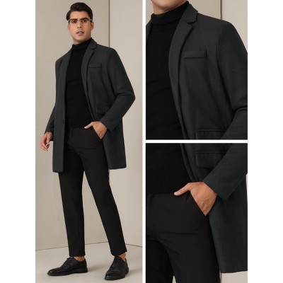 Lars Amadeus Men's Notched Collar Single Breasted Winter Trench Coats Black Medium — фото 5