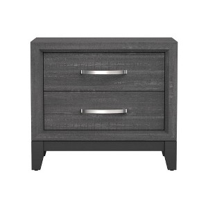 Royal Hampton Bedside Nightstand, 2 Drawers Chrome Bar Handles, Gray Wood - 1 of 4